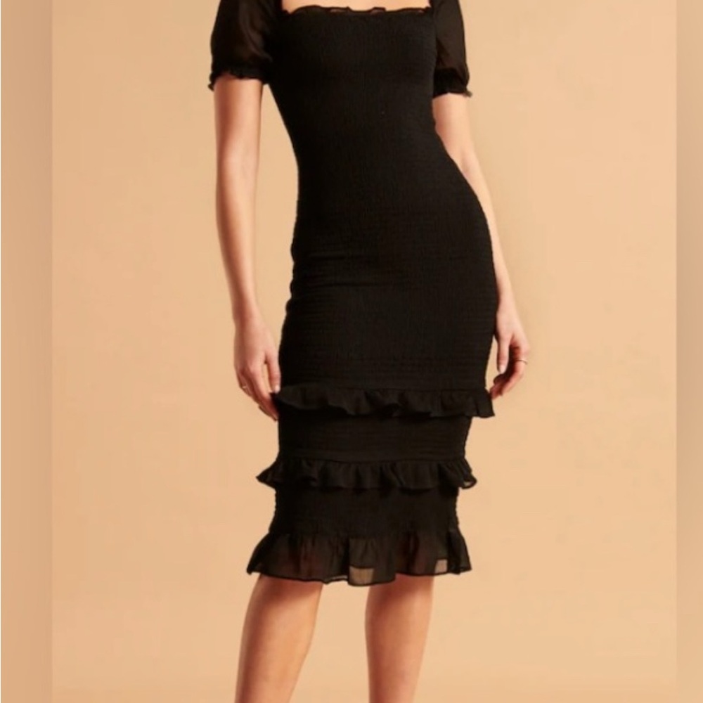 Abercrombie & Fitch Black Ruffle Midi Dress